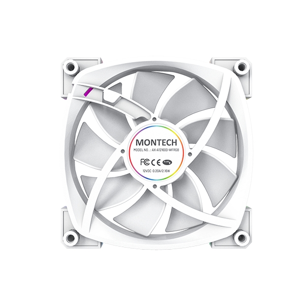 Вентилятор Montech AX120 PWM White / 120mm, 4pin PWM, 3pin ARGB, 800-1600RPM, 59.0CFM, 27.0dBA, Rifle bearing / AX120W