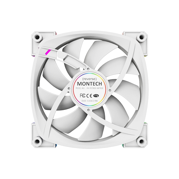 Вентилятор Montech RX120 PWM Reverse White / 120mm, 4pin PWM, 3pin ARGB, 800-1600RPM, 59.0CFM, 27.0dBA, Rifle bearing / RX120W