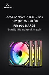 Комплект вентиляторов  (3шт) XASTRA FS120B ARGB triple pack 120x120x25мм ( PWM, ARGB, Infinity lighting effect., Daisy-chain соединение , 800-2000 rpm, black)  BOX