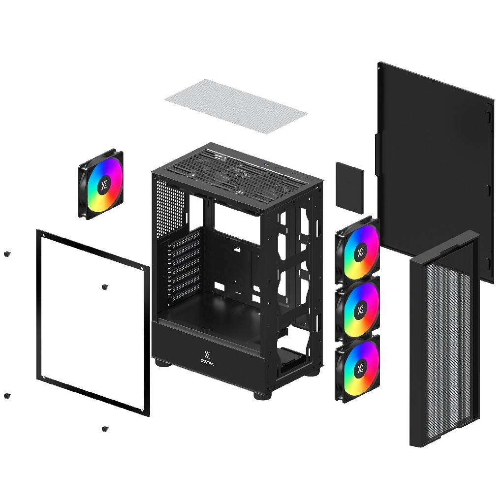 Корпус XASTRA  A301 4FRGB  Black ATX/Mesh/ tempered glass / 4x 120mm FC120-FRGB fans/ A301-BK-FC120FRGB-4F-GL